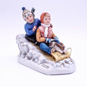 Downhill Racer by Norman Rockwell Boy Girl Figurines, Saturday Evening Post